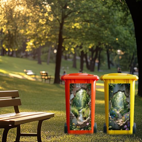 ANATTASOUL Mülleimer Aufkleber, 2 Blätter Mülltonnen Aufkleber 38×82cm Loch Und Dschungelbach Selbstklebend Aufkleber für Mülltonnen Mülleimer Aufkleber für Behälter, Kühlschrank