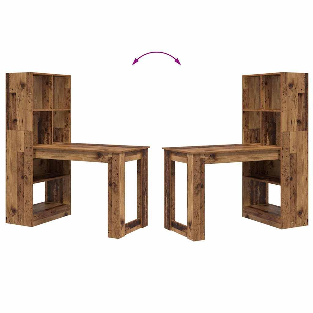Scrivania con scaffale, in legno anticato, 122 x 67 x 145 cm, per ufficio, gaming, postazione di lavoro, casa, ergonomica, salvaspazio