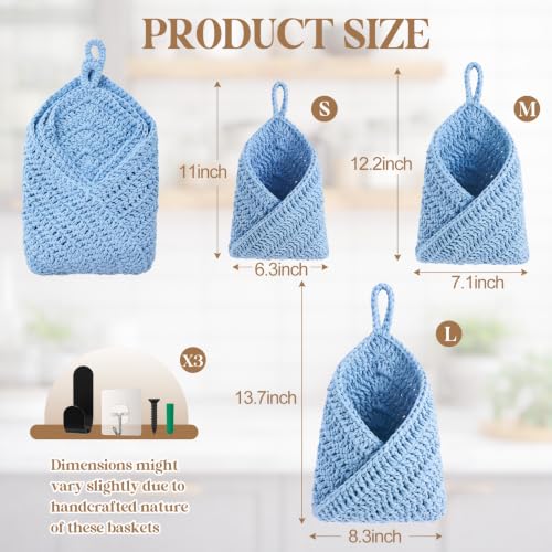 Image of Honeydak 3 Hanging Baskets, Light Blue, Triangle, Cotton Rope