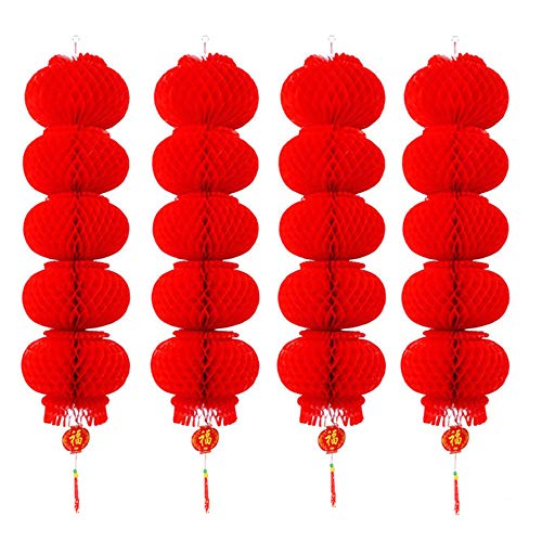 4 Strings 20 PCS Chinese Style Red Lantern String Lanterns Decoration for Chinese New Year Spring Festival Mid-Autumn Festival Christmas Patio Garden Parties Decoration (Medium)