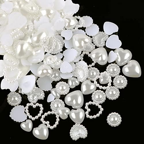 Heart Half Pearls for Crafts, Flat Back Pearl Half Round Pearls Satin Luster Loose Beads Mixed Shape Pearls for DIY Craft Necklaces Bracelets Hat Clothing Nail Art Making 460 Pices