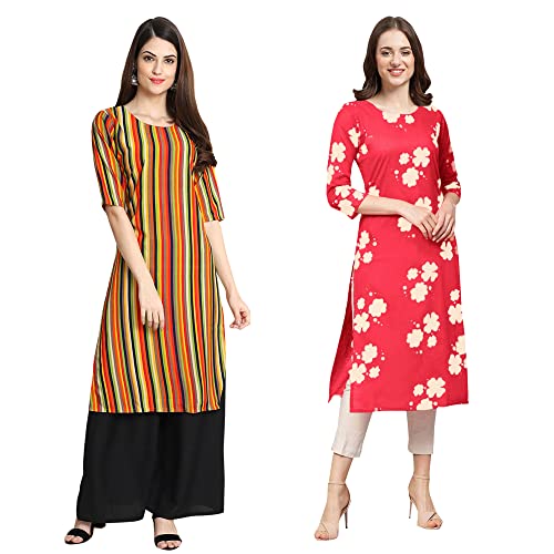 Image of Pinkmint Designer Woman's Crepe Multicolored Straight Kurta [A-355-330]