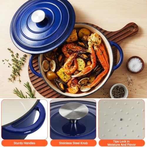 Image of LIFERUN 7Pcs Enameled Cast Iron Cookware Set, Cast Iron Pots and Pans Set