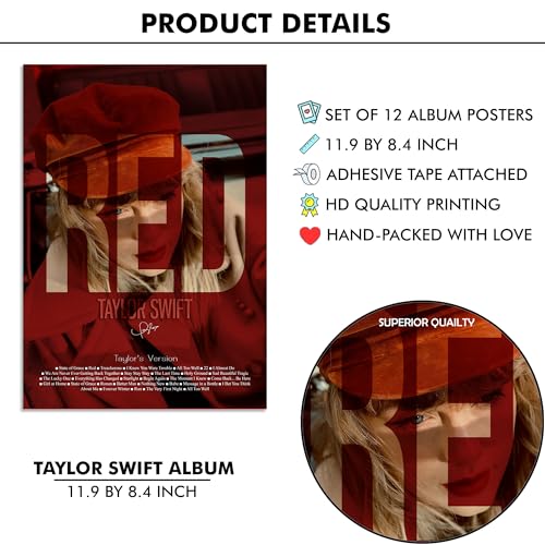 Image of Thepaper9store Pack of 12 - Taylor Swift Music Album Art Wall Posters 8.2x11.8 inch Adhesive Tape Attached Wall Decor, Music Poster, Wall Art For Bedroom, Living room, Office (Taylor Swift)