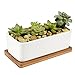 Ceramic Flower Pots,Y&M(TM) Decorative Mini White Rectangular Sucuulent Flower Pot / Cactus Plant Pot with Bamboo Tray