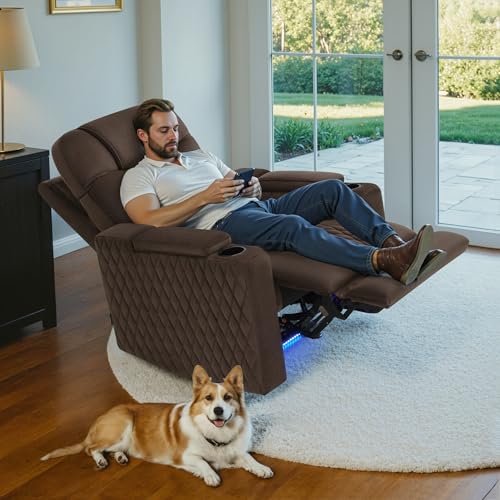 Image of MCombo Zero Gravity Oversized Power Recliner Chair for Adults with Power Headrest & LED Light, Fabric Recliner Chair for Living Room & Home Theater, USB & Type C Port, Armrest Storage HTS401