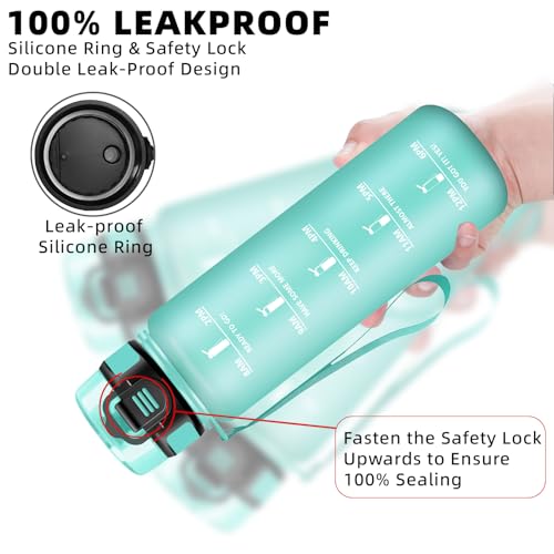 Mujigaga Trinkflasche 1l, Trinkflasche Sport, Auslaufsicher, Kann mit Dir Tragen, Water Bottle mit Uhrzeit, Motivational Wasserflasche, Wasserflasche für Yoga, Running, Camping, Wandern