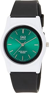 ساعة انالوج بعقارب للرجال من كيو اند مينا بلون ابيض سوار اسود ملون متعدد