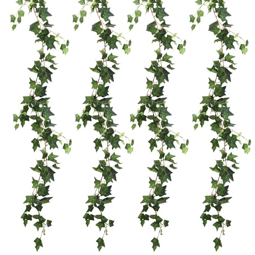 Guirlandes de Lierre Artificiel - Lot de 4, Longueur de 180cm, Vignes Faux Tombante Réalistes pour Chambre,Cuisine, Patio, Balançoire, Mariage, Bureau, Fête, Noël, Halloween, Vert