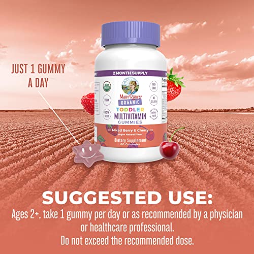 Maryruth's | Toddler Multivitamin Gummies | Kids & Toddlers Age 2+ | Usda Organic Daily Kids Vitamins | Vitamin C, D3, Zinc | Mixed Berry And Cherry | 2 Month Supply #TOP3