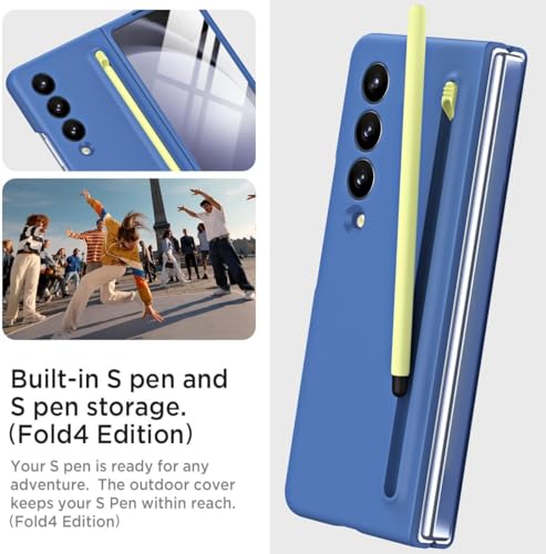 Image of TechTrendz Case for Samsung Galaxy Z Fold6, Ultra Premium Hybrid Cover for Samsung Galaxy Z Fold 6 Back Case with (Screen Protector) Built in Compact S Pen Holder and Storage Slot (Blue)