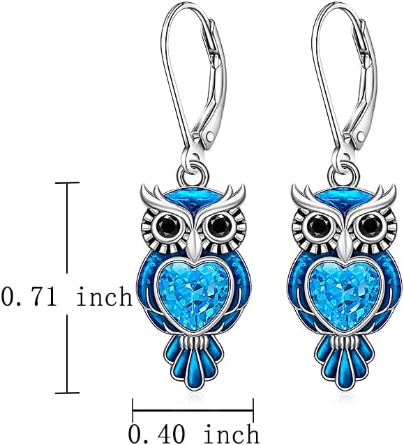 Owl Earrings for Women Sterling Silver Heart Blue Owl Dangle Earrings Leverback Halloween Jewelry Owls Gifts - Image 5