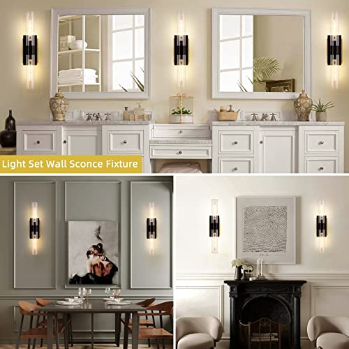 Wall Sconces Set Of Two, 22.8" Black Sconces Wall Lighting 2-Light Bathroom Sconces With Up Down Tube Glass Vanity Lights Wall Lights For Living Room, Wall Lamps For Bedrooms, Hallway, Fireplace #TOP2