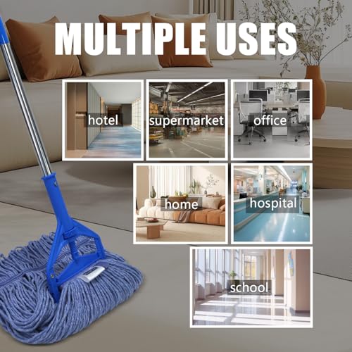 Image of Commercial Cotton Mop Heavy-Duty Industrial with 2 Replacement Heads 152 cm Handle Replacement mop Head (Blue)