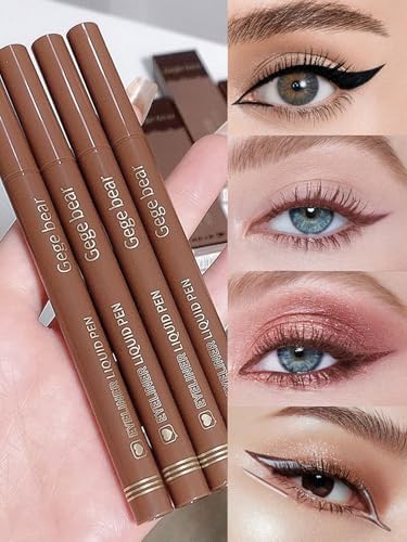 Image of Gege Bear Liquid Eyeliner Pen | Ultra-Fine Tip for Sharp Wing & Cat Eye | Waterproof, Long-Lasting | Smudge-Proof Formula | Slim Brush Tip | 4 Natural Glam Bold Black & Brown Tones Shades | Perfect Eye Makeup for Girls Women (01#Black, 1ml)