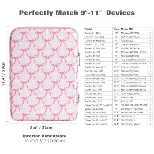 Image of MoKo 9-11 Inch Tablet Sleeve Bag Carrying Case Fits New 11inch iPad Air M4, iPad A16 2025, iPadPro 11 M4, Air 5 /4 /3, iPad10 /9 /8th Gen, Tab S8 /S9 11 inch, Tablet Carrying Case, Pink Bow