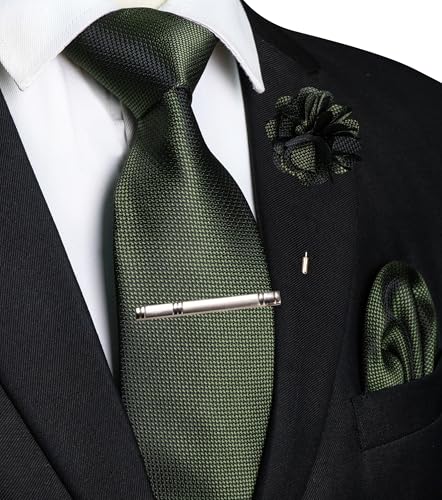 Image of JEMYGINS Mens Tie and Lapel Pin with Pocket Square Tie Clip Sets for Casual and Business 4PCS