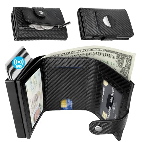 mens wallet credit card holder - with airtag holder 2 id windows  trifold leather  rfid blocking pop up wallet  cash slot  coin pocket  morden business stylish slim  gifts for men