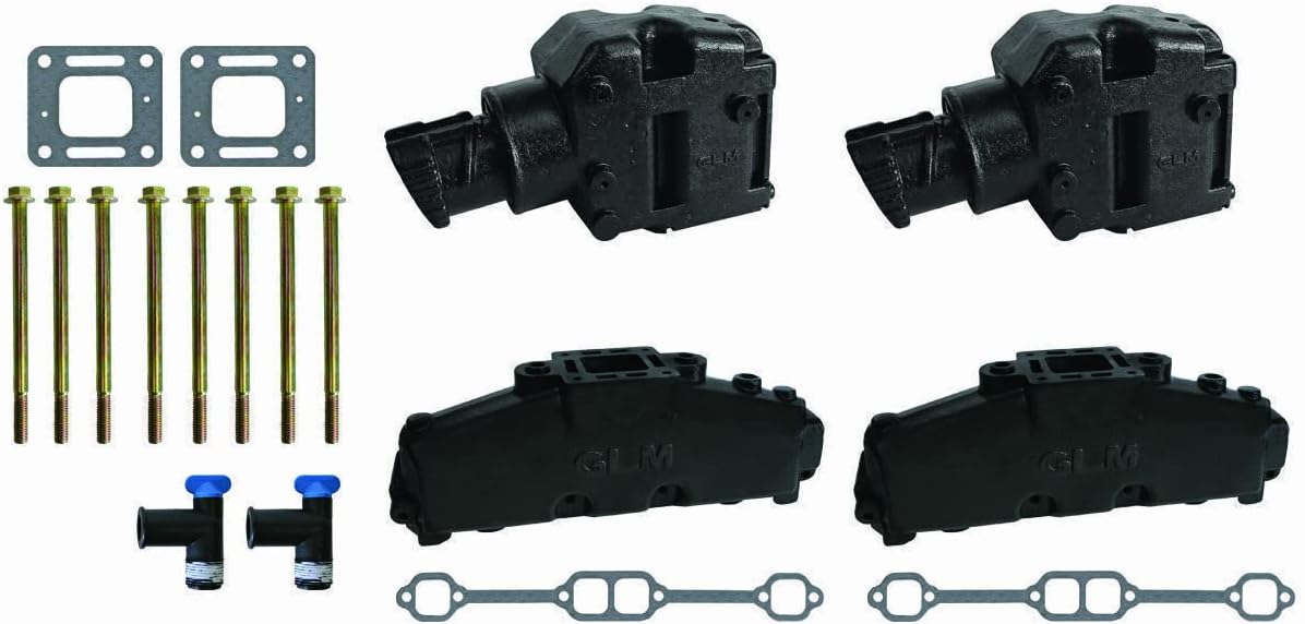 FASWORX Exhaust Manifold Set Compatible with MERCRUISER 5.0L, 5.7L, 350 Engines, 2001 and Older (No Spacer Block Between Manifold and Riser/Elbow)