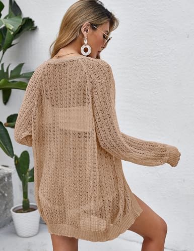 Image of Women Crochet Lightweight Cardigan Cover Up Open Front Long Sleeve Summer Cardigans