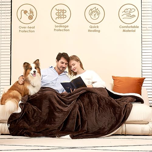 EHEYCIGA Heated Electric Blanket King Size - 9 Heating Levels, 10 Hours Auto Off, Soft Cozy Sherpa Washable Dual Control With Fast Heating, 90 x 100 Inches