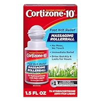 Cortizone-10 Maximum Strength Itch Relief Massaging Rollerball, 1% Hydrocortisone, Fast-Acting, Anti-Itch Liquid for Bug Bites, Rash, Eczema, Psoriasis, Poison Ivy, Oak, Sumac, 1.5 fl. oz