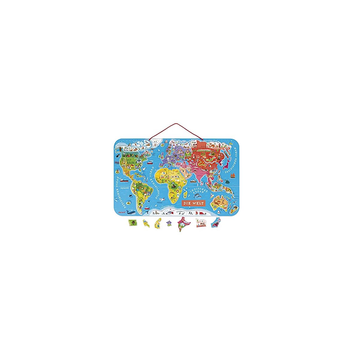 Janod – Puzzle Magnético Del Mundo De Madera, Version En Alemán, 92 Piezas (j05490)