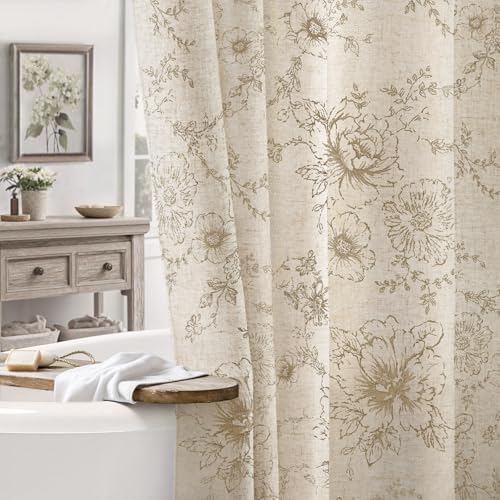 NDDYCU Farmhouse Floral Linen Shower Curtain
