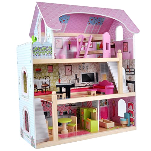 Bandits & Angels Puppenhaus aus Holz, Rosa, Angels Villa ab 3 Jahren, 70 cm hoch – inklusive 15...