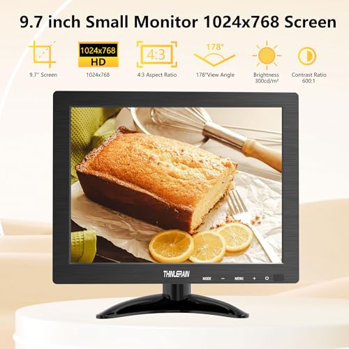 Image of 9.7 Inch Small Monitor 1024x768 Portable Monitor 4:3 Screen Display with HDMI VGA AV BNC USB Port, 60Hz, VESA, Built-in Speaker, Remote Control for PC Computer Laptop RasPi