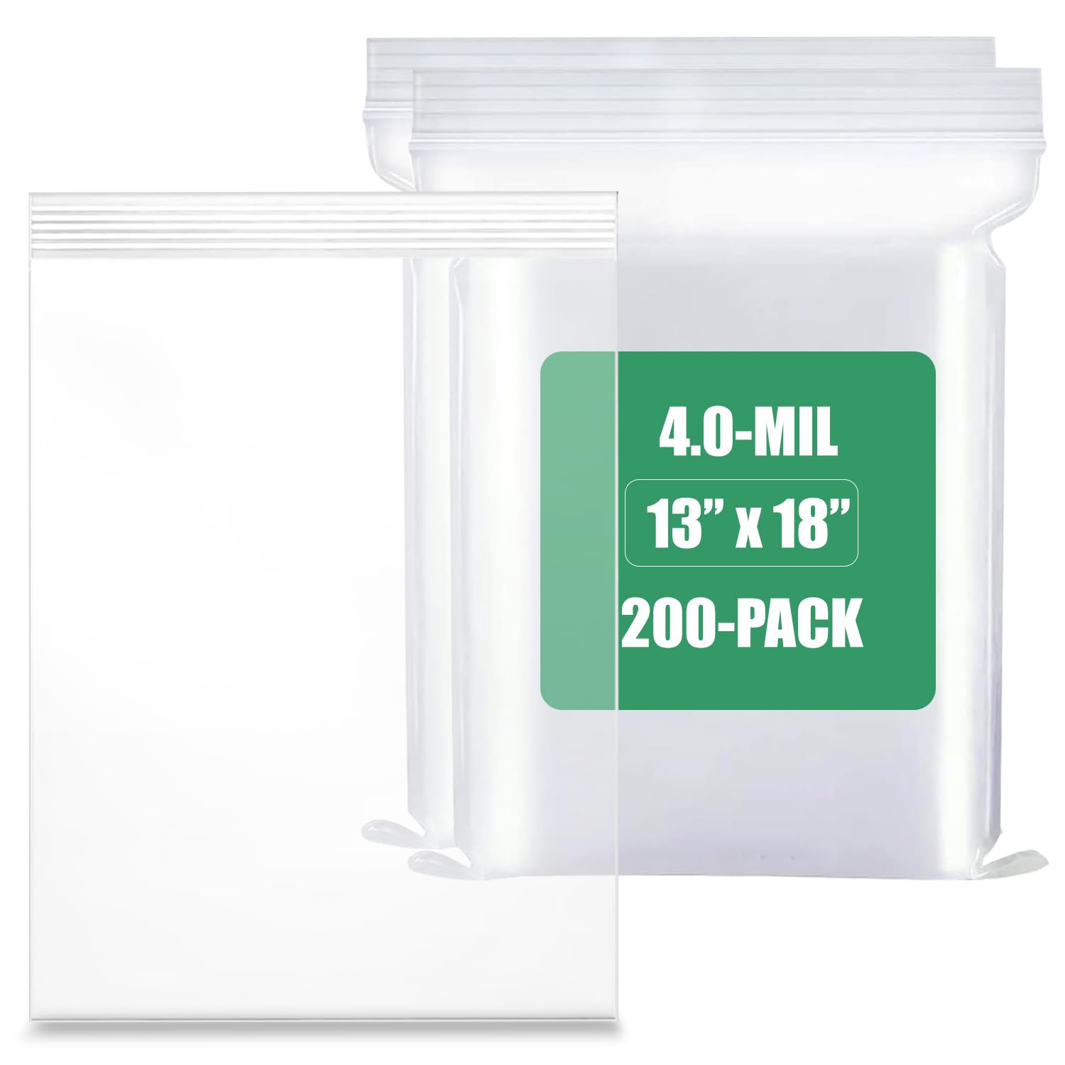 200-Count, (13" x 18") - 4 Mil Thickness Clear Zipper Reclosable Bag, Zip Bags, Ultra Heavy Duty Lock Seal Poly Plastic Bags for Prints, Photos, Documents, Clothing, T-Shirt