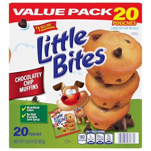 (Value Pack) Little Bites Chocolatey Chip Muffins, 20 individual packs, (1.5 oz each), Made with Real Chocolate Chip Mini Muffins, 30 oz Multipack