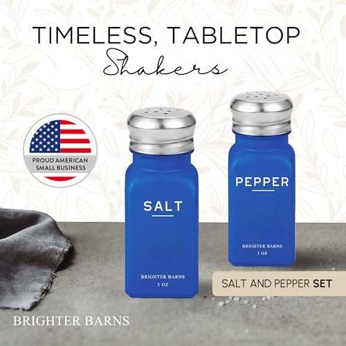 Image of Blue Salt and Pepper Shakers Set by Brighter Barns - Cute Salt Shaker - Modern Kitchen Decor and Accessories for Dining Table Centerpiece, Coastal Home Decor, Dining Room, Restaurants, Airbnb (Blue)