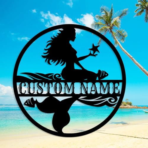 Custom Mermaid Metal Sign,Personalized Mermaid Name metal Signs,Mermaid Wall Decor,Beach