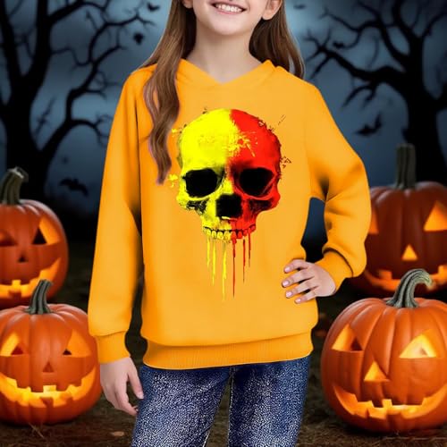 Cute Hoodies for Teen Girls Skull Graphic Hooded Pullover Tops Long Sleeve Halloween Sweatshirt 2025 Winter Hoodies3