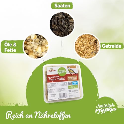 Natürlich Pfiffikus Vogel-Buffet – Fettfutterblock mit Insektenfett für Wildvögel – Vogelfutter Fettblock proteinreiches Ganzjahresfutter– nachhaltig & CO₂-sparend – Energiekuchen für Wildvögel