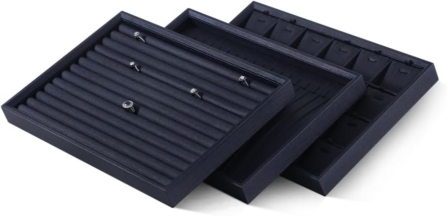 Leather Jewelry Necklace Tray for Bracelet Organizers and Storage，Jewerly Organizer Trays，Necklaces Holder Display，Bracelets Drawer Box Stand （Blue）