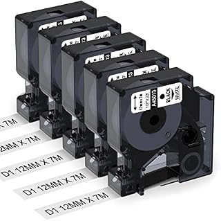 5 x Aken Compatible Dymo D1 Label Tape 12mm x 7m 45013, use with Dymo Label Manager 160 210D 260D 280, Replacement for Dymo 160 Label Tape, Dymo D1 12mm Refill Black On White S0720530