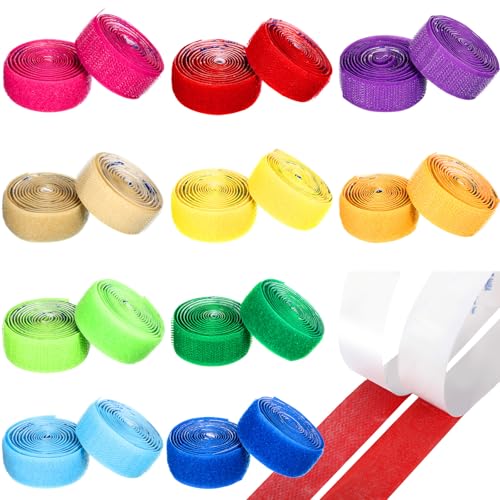 Suncalla 20 Yard Self Adhesive Sew on Hook and Loop Tape Sticky Fastener Nylon Fabric Tape for DIY Craft Interlocking Sewing Fasteners, 3/4''Wide, 10 Colors