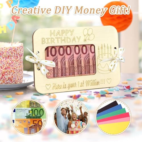 Money Gift Holder, Wooden Birthday Money Holders 'One Million' Cash Gift Holder for Birthday Party Birthday Present. (Birthday)3