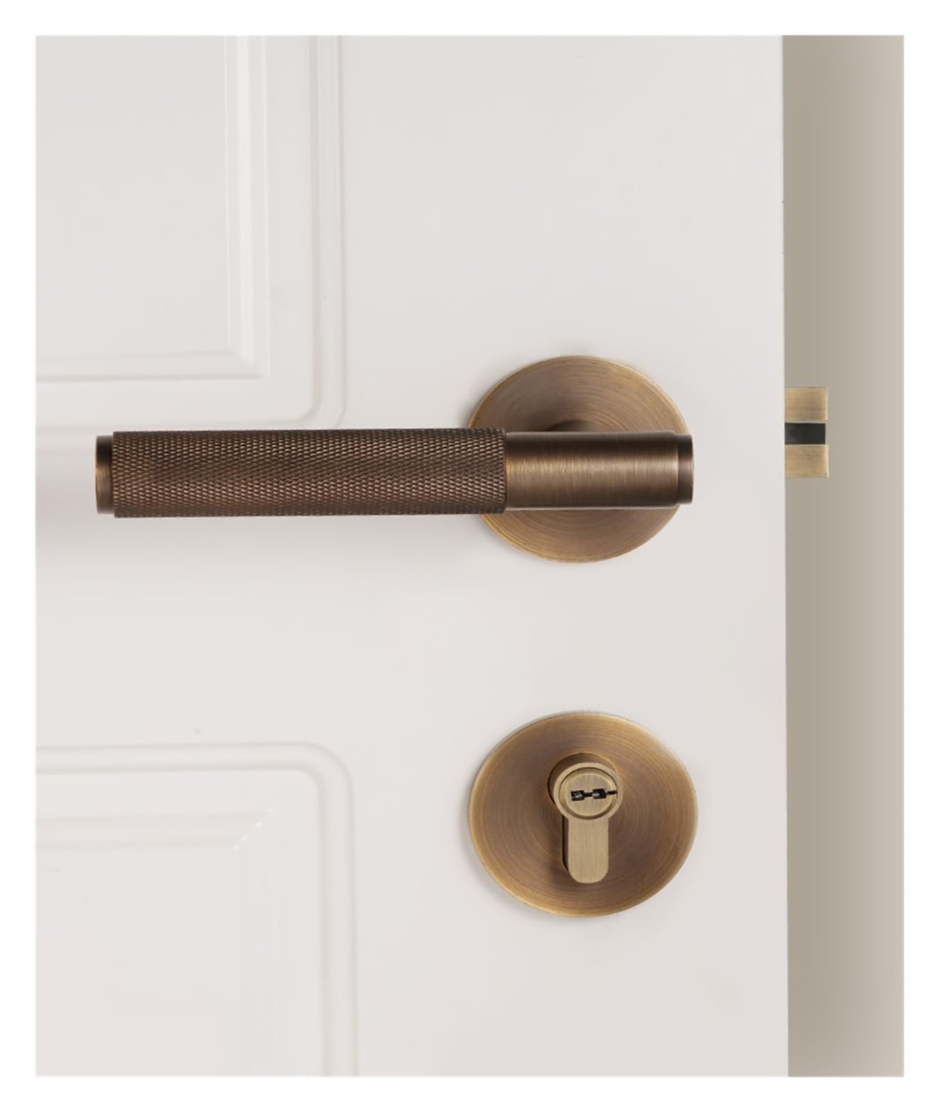 Dooroom-Juego de cerradura de puerta de latón, cerradura de privacidad de paso simulado moleteado, dormitorios, salas de estar, baños(Magnetic 7255 Lock)