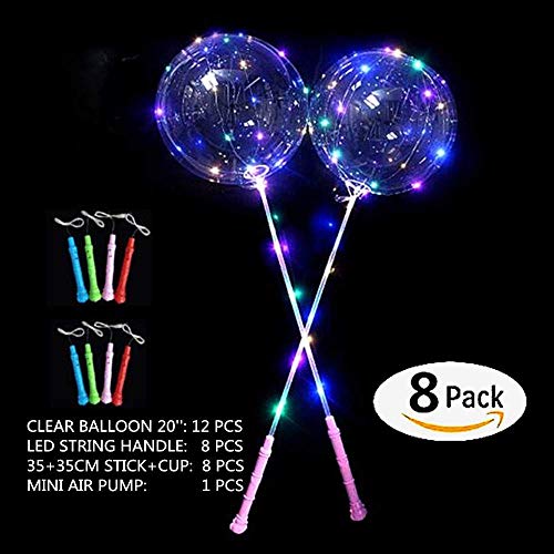 Led Light Up Bobo Balloons With Sticks,8 Packs Flashing Handles,20 Inches Bubble Bobo Balloons,70 Cm Sticks,Christmas Birthday Party Decoration #TOP3