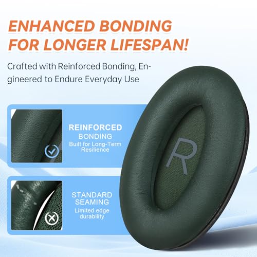 Image of Aurivor Replacement Ear Pads for Bose QuietComfort 45 35 ii (QC45 QC35) Headphones, Earpads Cushions for QC SE SC & New Quiet Comfort (Deep Bass), with Softer Foam & Protein Leather (Cypress Green)