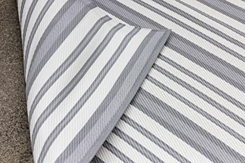 Causeway Living Outdoor Rug Grey Stripes Plastic Weatherproof Lightweight Mat Large 160 x 230cm