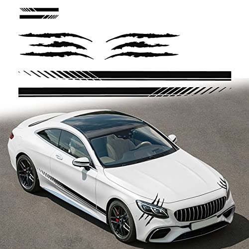 Ramuel Universal Car Auto Body Side Decals Racing Stripe Side Door Sticker Strip Vinyl Decoration Cars Accessories With Rearview Mirror Sticker, Claw Scratch Marks Headlight Decals (Black) #TOP17