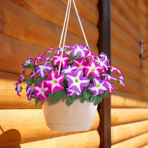 Image of Bassion Artificial Flowers for Outdoors, 4 Pcs Fake Petunia Flower, Fuschia