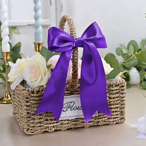 Image of Purple Satin Ribbon 3 inch X 15 Yards Polyester Ribbon for Gift Wrapping Very Suitable for Weddings Party Hair Bow Invitation Decorations and More