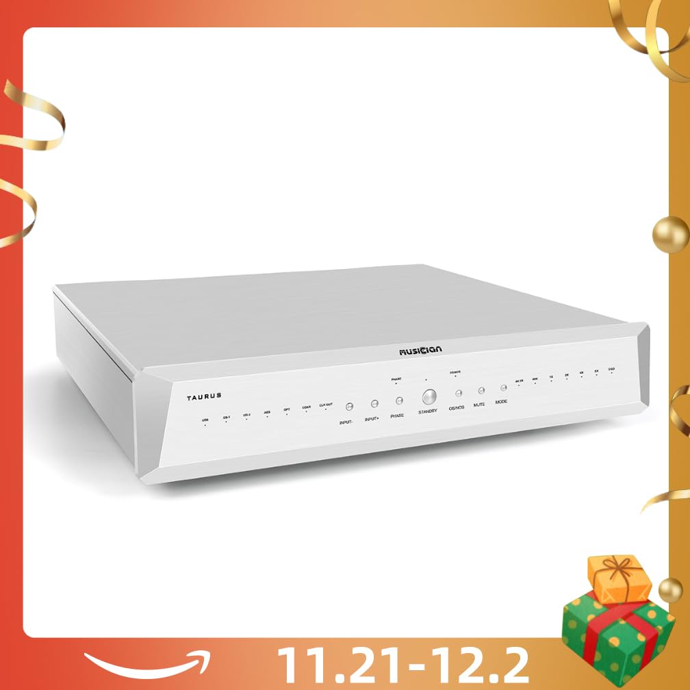 Musician Taurus HiFi R2R Audio DAC ARM STM32F446 Altera Chip DSD1024 1536kHz USB/Coax/Opt/AES/2*I2S Input RCA/XLR Balanced/2*Clock Output Home Audio Desktop DAC (Silver)