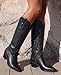 Pasuot Western Cowboy Boots for Women - Knee High Wide Calf Cowgirl Boots, Slip On Pointed Toe Chunky Heel Fashion Retro Classic Pull On Tall Boot for ladies Party concert Black US 6