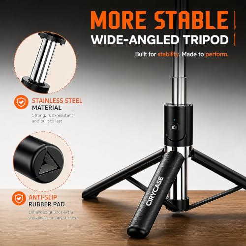 Image of CIRYCASE Selfie Stick Tripod with Light, 67 inch /170CM Reinforced Tripod for Mobile Phone, Multi-Functional Bluetooth Long Selfie Stick for Travel,Vlogging,Compatible with iPhone and All Phones